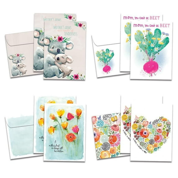 Tree-Free Greetings 8 pack Card Assortment with matching envelopes,Eco Friendly,Made in USA,100% Recycled Paper,5"x7", Sweet Floral Watercolors Mother's Day (GA54278)