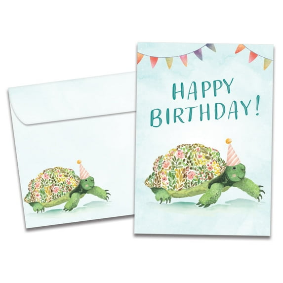 Tree-Free Greetings Birthday Greeting Card, 5 x 7, Flower Turtle (GO69844)