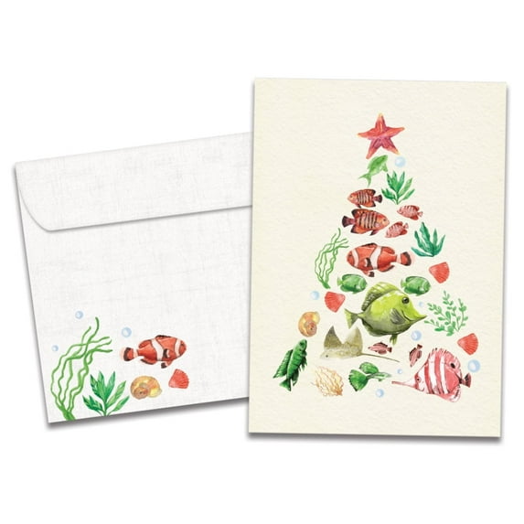 Tree-Free Greetings Christmas Greeting Card 12 Pack, 5x7, Beachy Tree (HP65454)