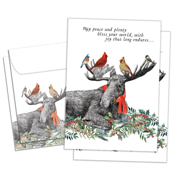 Tree-Free Greetings Christmas Greeting Card 2 Pack, 100% Recycled Paper, 5x7, Boho Moose Blessings (GT65794)