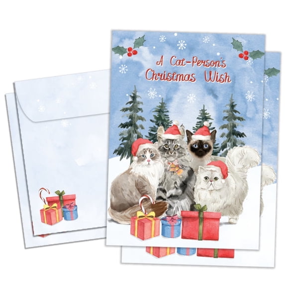 Tree-Free Greetings Christmas Greeting Card 2 Pack, 5x7, Cat Person Wishes (GT65828)
