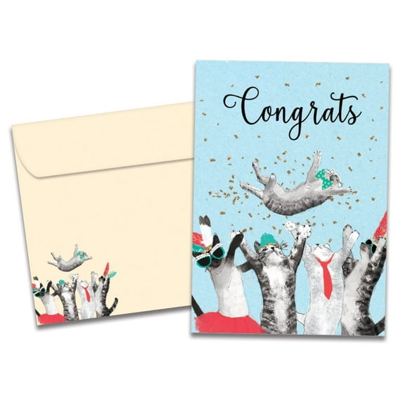 Tree-Free Greetings Congratulations Greeting Card, 100% Recycled Paper, 5x7, Cat Congrats (GO65954)