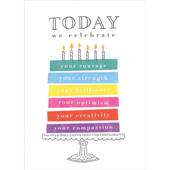 Tree-Free Greetings Courage, Strength, Brilliance, Optimism Layer Cake Birthday Card