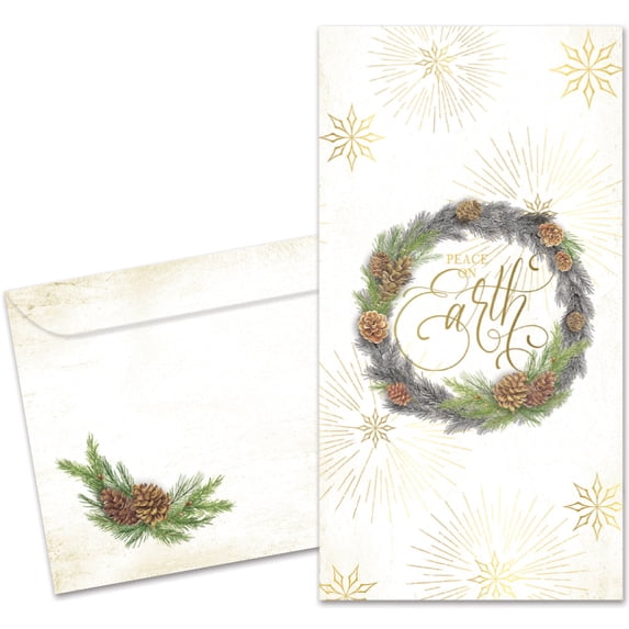 Tree-Free Greetings Holiday Greeting Card 12 Pack, 100% Recycled Paper, 3.7x7, Winter Pine Wreath (ZP70187)