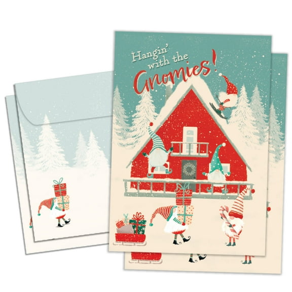 Tree-Free Greetings Holiday Greeting Card 2 Pack, 100% Recycled Paper, 5x7, Hanging with the Gnomies (GT65823)