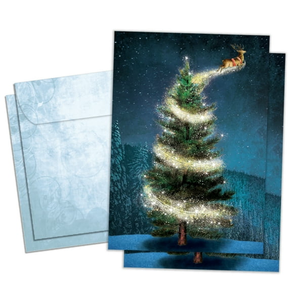Tree-Free Greetings Holiday Greeting Card 2 Pack, 100% Recycled Paper, 5x7, Magical Reindeer (GT64271)