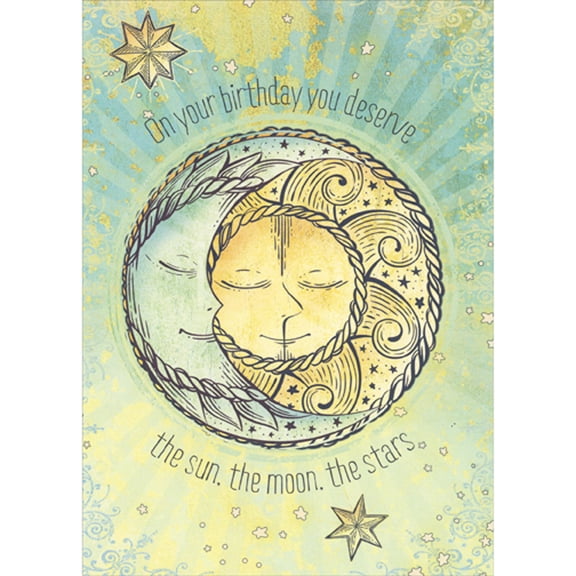 Tree-Free Greetings New Age Sun, Moon and Stars Birthday Card