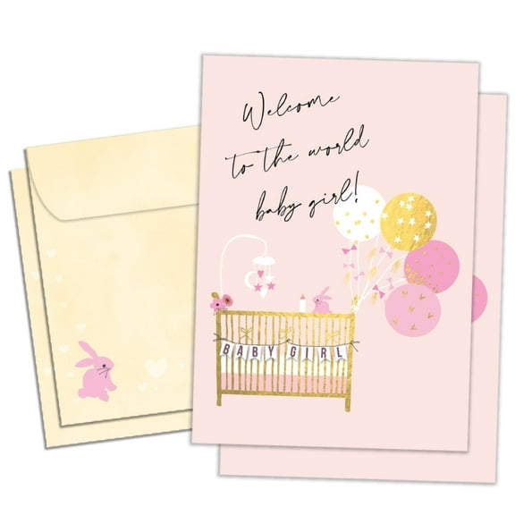 Tree-Free Greetings New Baby Greeting Card 2 Pack, 5x7, Welcome to the World (GT64445)
