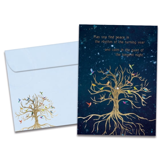 Tree-Free Greetings Solstice Greeting Card, 100% Recycled Paper, 5x7, Bird Tree of Life (GO64247)