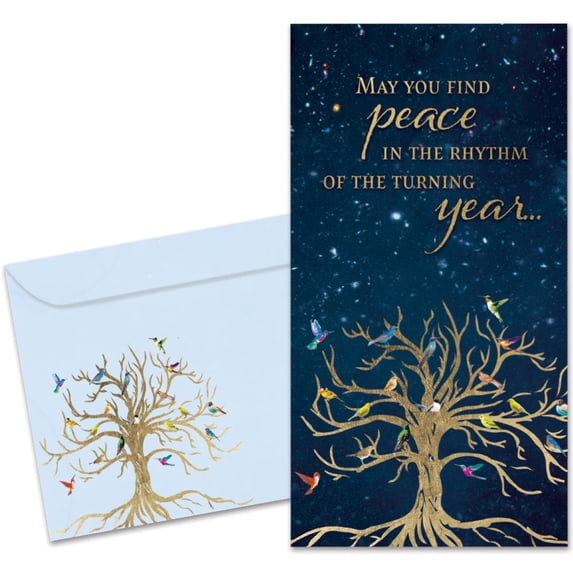 Tree-Free Greetings Solstice Greeting Card 12 Pack, 100% Recycled Paper, 3.7x7, Bird Tree of Life (ZP70208)
