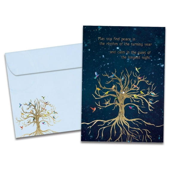 Tree-Free Greetings Solstice Greeting Card 12 Pack, 100% Recycled Paper, 5x7, Bird Tree of Life (HP25234)