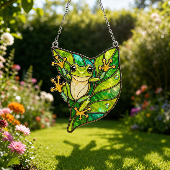 Tree Frog Acrylic Suncatcher Window Hanging Gift for Mom, Leaf Sun Catcher Decor