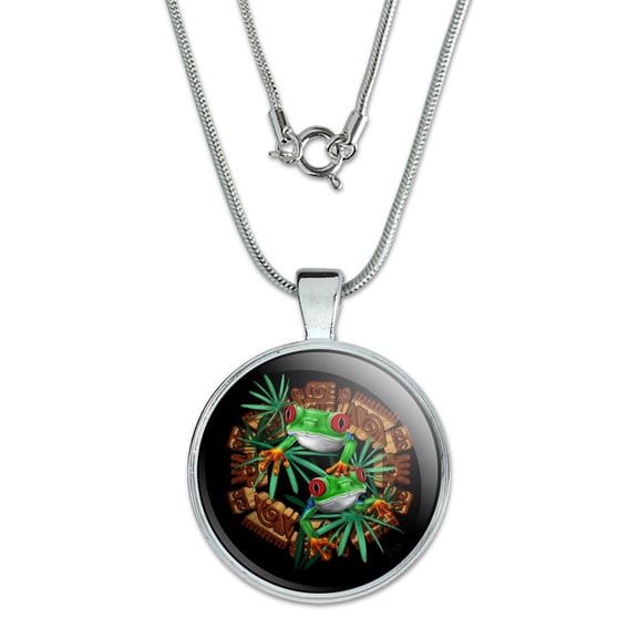 Tree Frog Aztec Temple 1" Pendant with Sterling Silver Plated Chain
