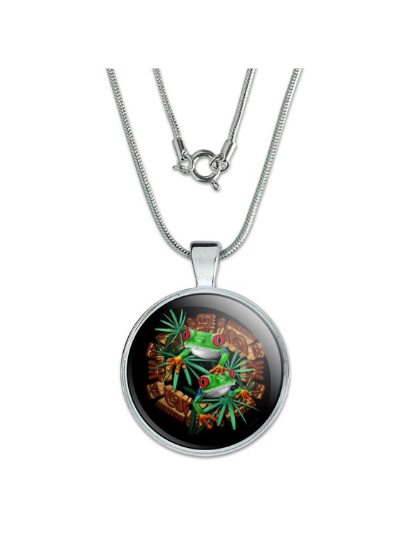 Tree Frog Aztec Temple 1" Pendant with Sterling Silver Plated Chain