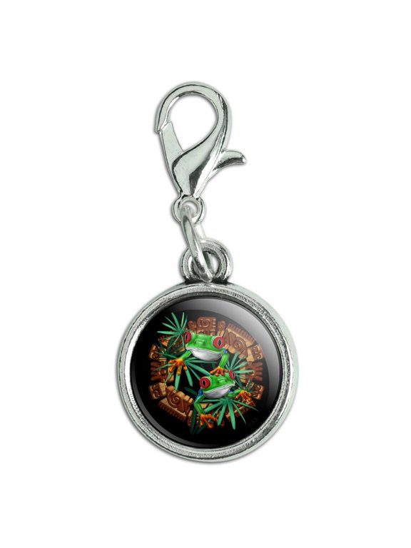 Tree Frog Aztec Temple Antiqued Bracelet Pendant Zipper Pull Charm with Lobster Clasp