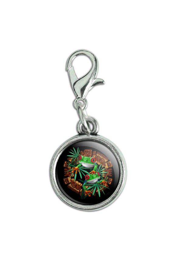 Tree Frog Aztec Temple Antiqued Bracelet Pendant Zipper Pull Charm with Lobster Clasp