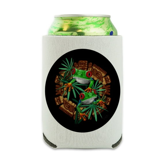 Tree Frog Aztec Temple Can Cooler - Drink Sleeve Hugger Collapsible Insulator - Beverage Insulated Holder