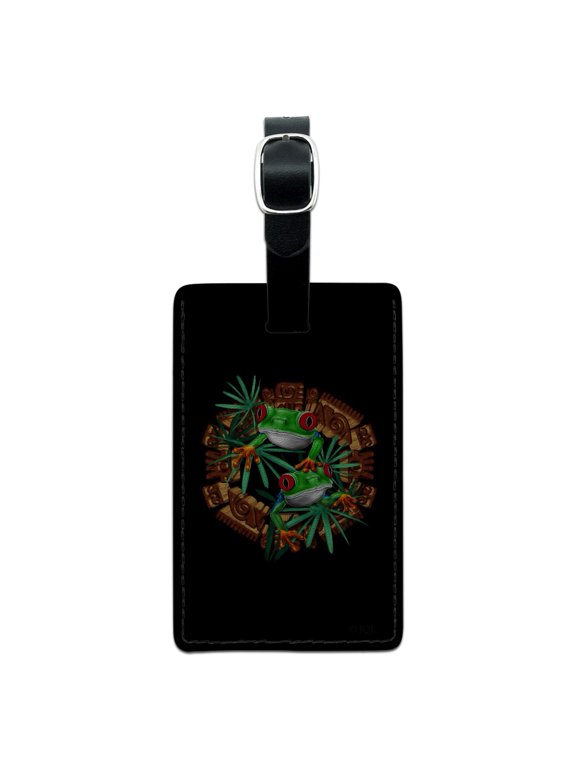 Tree Frog Aztec Temple Rectangle Leather Luggage Card Suitcase Carry-On ID Tag