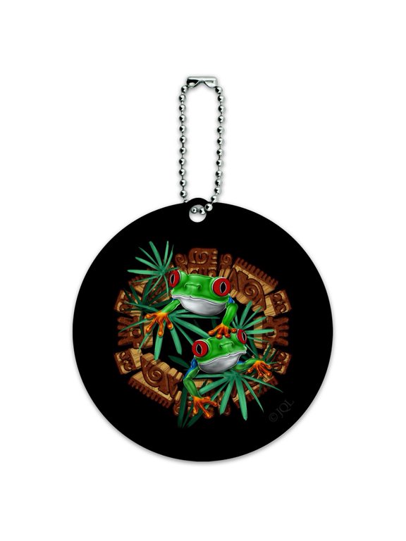 Tree Frog Aztec Temple Round Luggage ID Tag Card Suitcase Carry-On