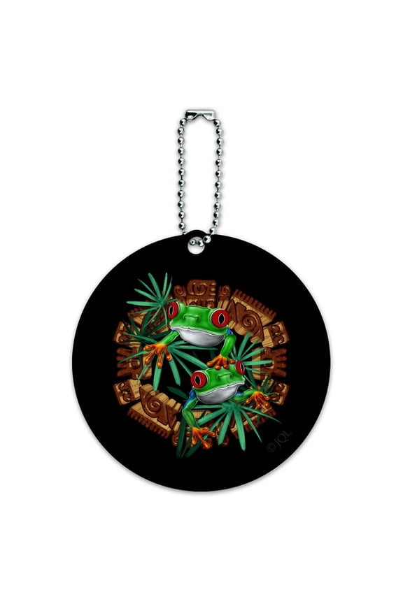Tree Frog Aztec Temple Round Luggage ID Tag Card Suitcase Carry-On