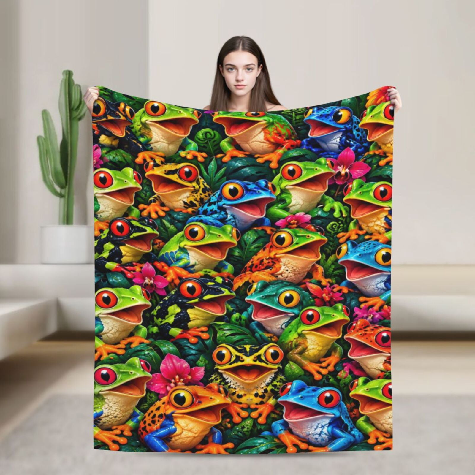 Tree Frog Blanket Colorful Tropical Rainforest Scene Featuring Pink ...
