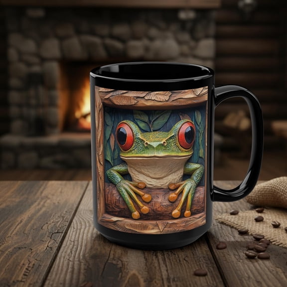 Tree Frog Coffee Cup, Rustic Wood Effect Frog Mug, Animal Nature Wildlife Exotic Jungle Amphibian Lover Gift, Tropical Rainforest Decor
