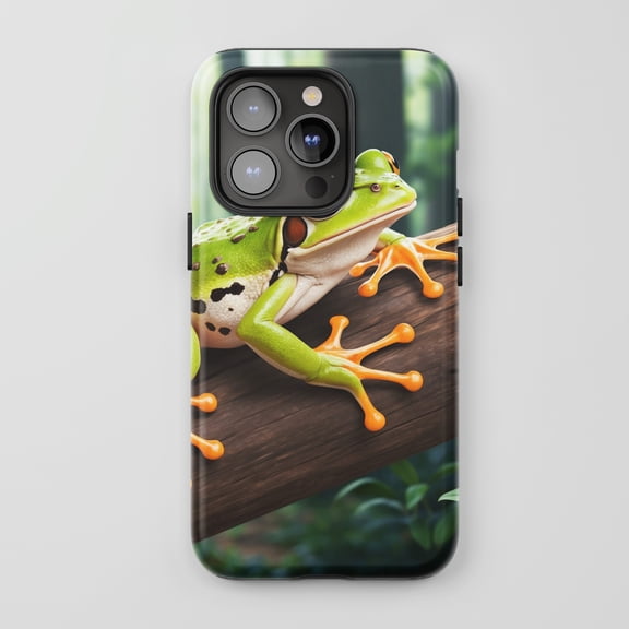 Tree Frog For All iPhone Series Protective Phone Case Realistic Nature Theme Vibrant Green Orange