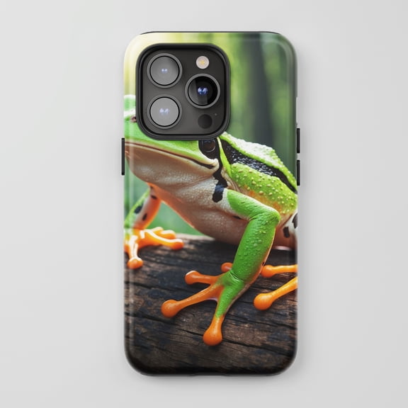 Tree Frog For All iPhone Series Protective Phone Case Realistic Wildlife Design Green Orange