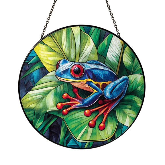 Tree Frog Glass Suncatcher Window Decor Jungle Wildlife Scene Decorative Stained Glass Art for Home Display