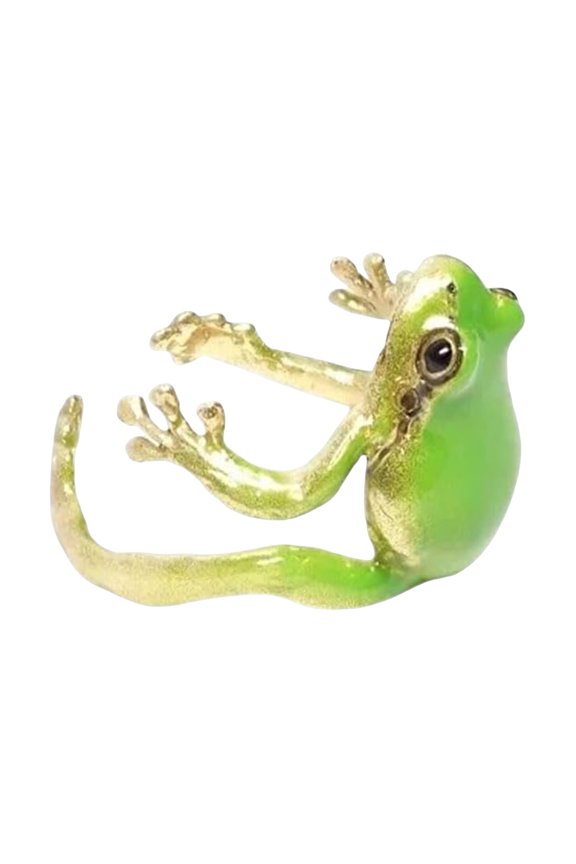 Tree Frog Ring Good Detail Realistic Animal Smooth Polished Adjustable Open Ring Novelty Knuckle Ring Party Daily Lady Finger Jewelry -Green