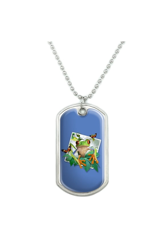 Tree Frog Selfie Picture Rainforest Military Dog Tag Pendant Necklace with Chain
