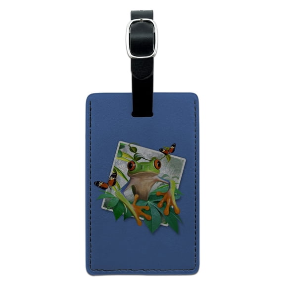 Tree Frog Selfie Picture Rainforest Rectangle Leather Luggage Card Suitcase Carry-On ID Tag
