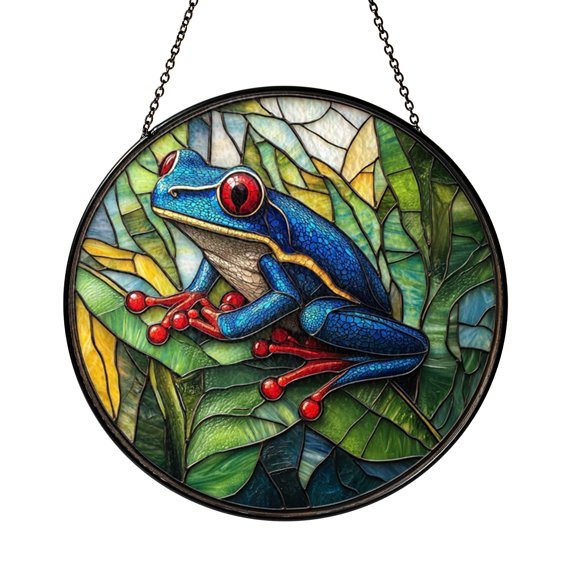 Tree Frog Stained Glass Window Hanging, Vibrant Jungle Suncatcher, Nature Inspired Home Decor, Perfect Gift for Wildlife and Frog Lovers