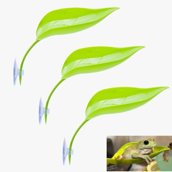 Tree Frog Terrarium Accessories 3PCS Leaf Shape Frog Habitat Platform with Suction Cups(2.83×4.92in)