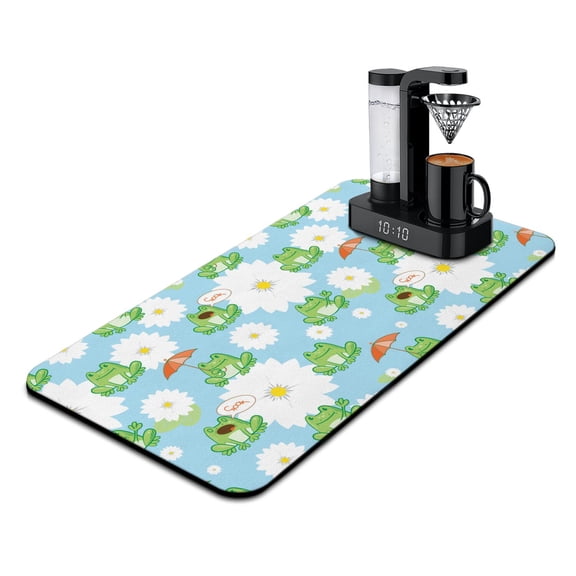 Tree Frog and Rainforest Coffee Bar Mat - Waterproof Kitchen Counter Mat with Non-Slip Base, Frog Print Design