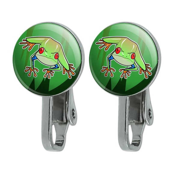 Tree Frog on Leaf Novelty Clip-On Stud Earrings