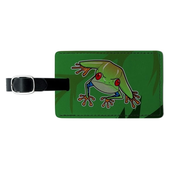 Tree Frog on Leaf Rectangle Leather Luggage Card Suitcase Carry-On ID Tag