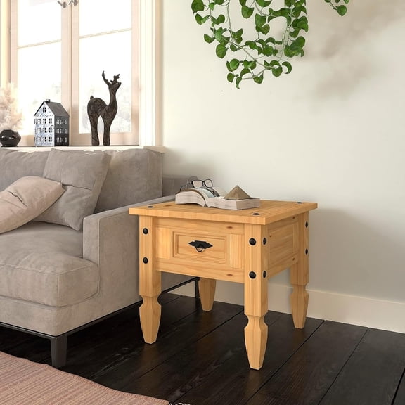 From the Tree Furniture - Rustic Antique Style Wood Nightstand End Table for Bedroom Living Room - Bedside Table with Drawer Storage and Farmhouse Pine.