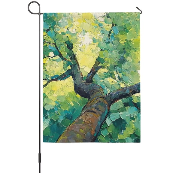 Tree Garden Flag 12 x 18 Inches, Forest Nature Summer Green Leaves Sturdy Trunk Weather Proof Outdoor Patio Flags Double Sided Small Garden Decoration for Yard Outside Home