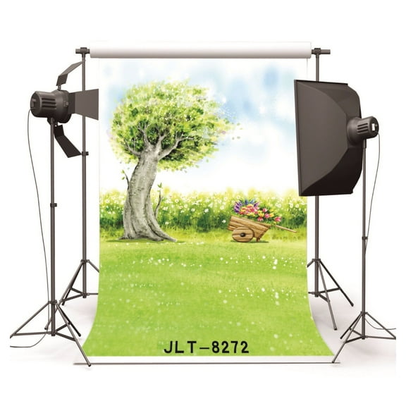 Tree Grassland Flower Paintings Vinyl Backdrops Computer Printed Photography Studio Backgrounds for Photo Shot for Children Baby