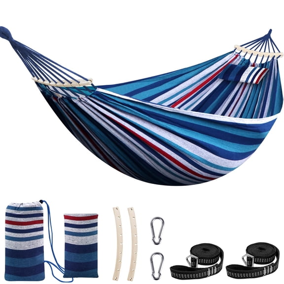 Tree Hammock Blue/Red/White Stripes 270x150cm, Camping Indoor Outdoor Yard Garden Use