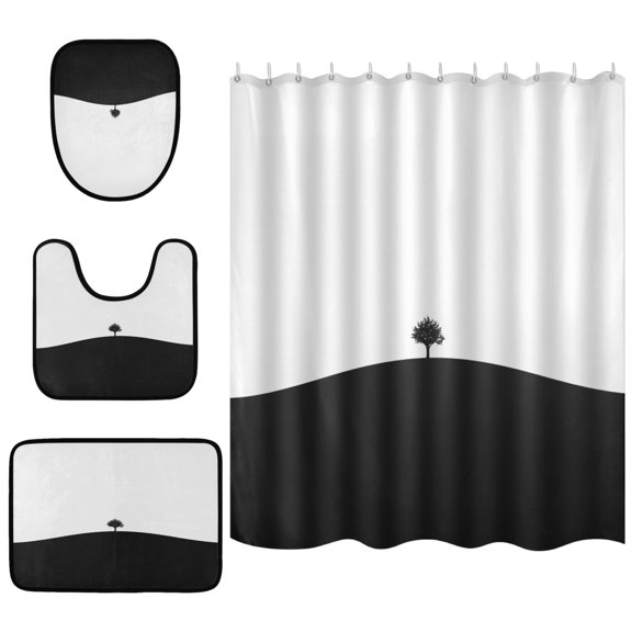 Tree Hill Bathroom Accessory Curtain Sets Bath Curtain Anti-Slip Mats and Toilet Pad 66x72in
