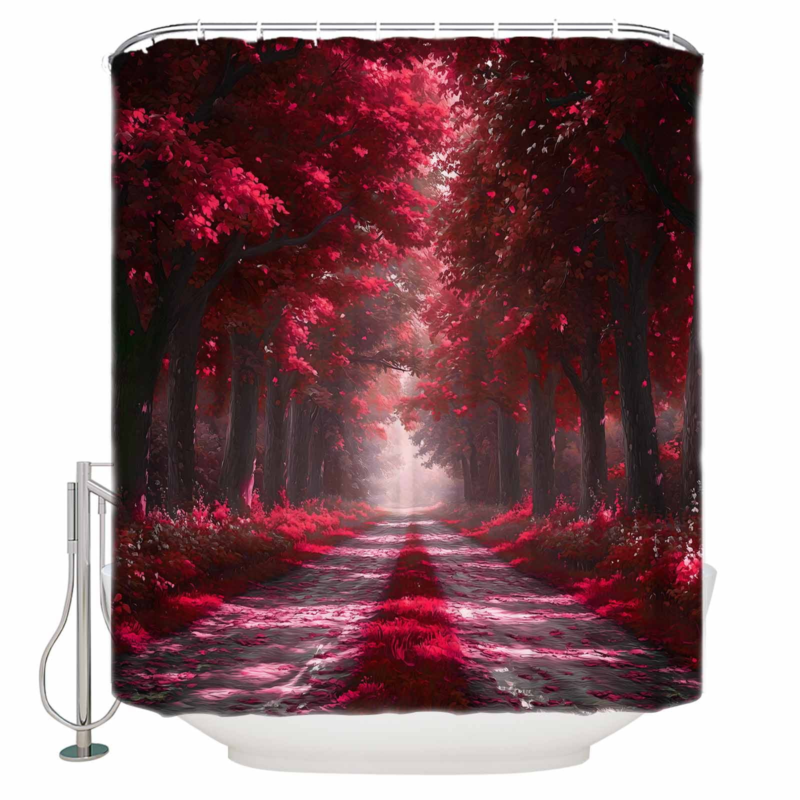 Christmas Shower Curtain With Snap-On Liner – Snowman & Pine Winter Design, Waterproof, Mesh Window, 72x72 Inches
