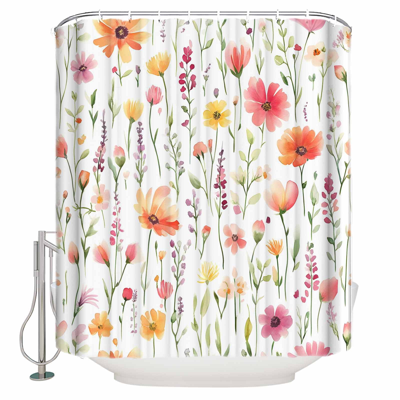 Tree No Hook Shower Curtain with Snap in Liner Watercolor Poppy Flower ...