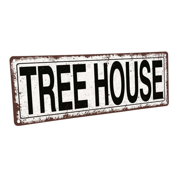 Tree House 4"x12" Metal Sign, Wall Décor for Porch, Patio, and Deck