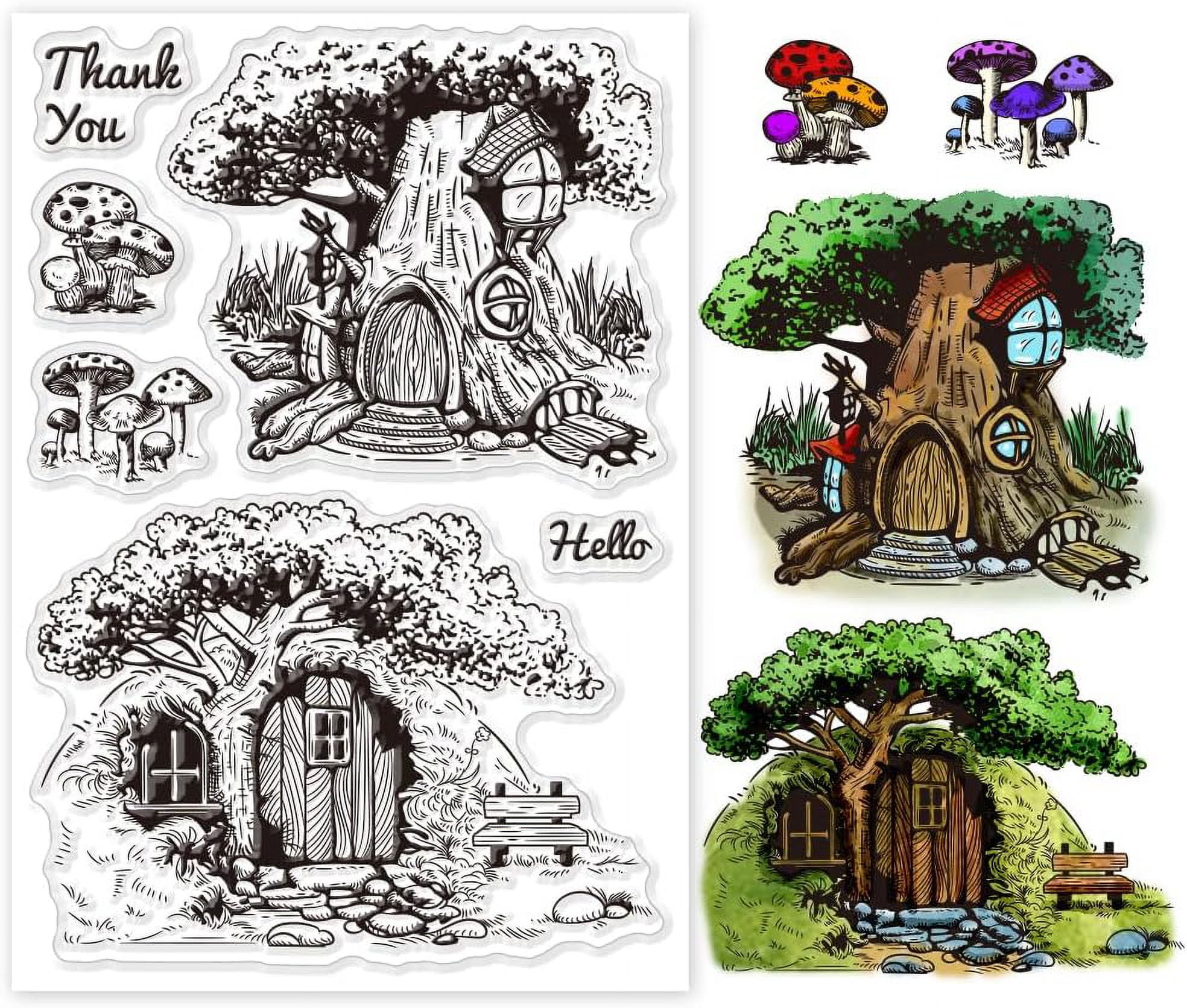 Tree House Background Clear Stamps Mushroom Silicone Stamp Greeting ...