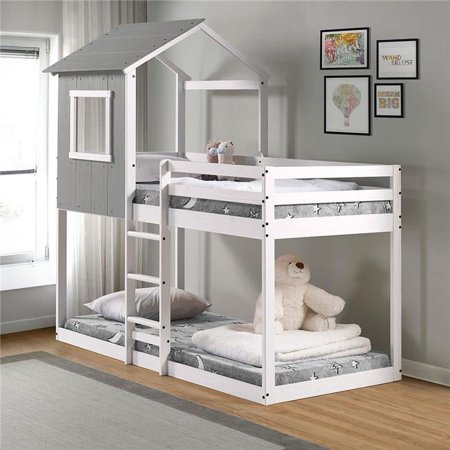 Tree House Bunk Bed, Rustic Dark Grey & White Frame