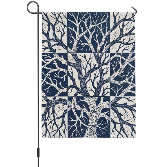 Tree House Flag 28 x 40 Inches, Bare Branches Woods Blue White Weather Proof Outdoor Patio Flags Double Sided Small House Decoration for Yard Lawn Outside Home