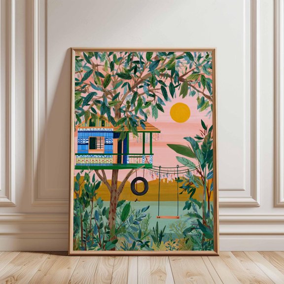 Tree House Forest Adventure Nature Playroom Wall Art Decor Print, Unframed Paper Poster 8x10in