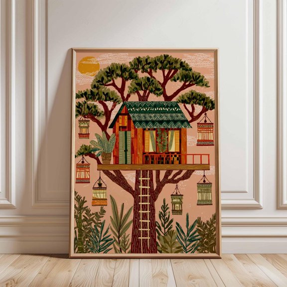 Tree House Forest Wall Art Adventure Decor Nature Print Unframed Paper Print
